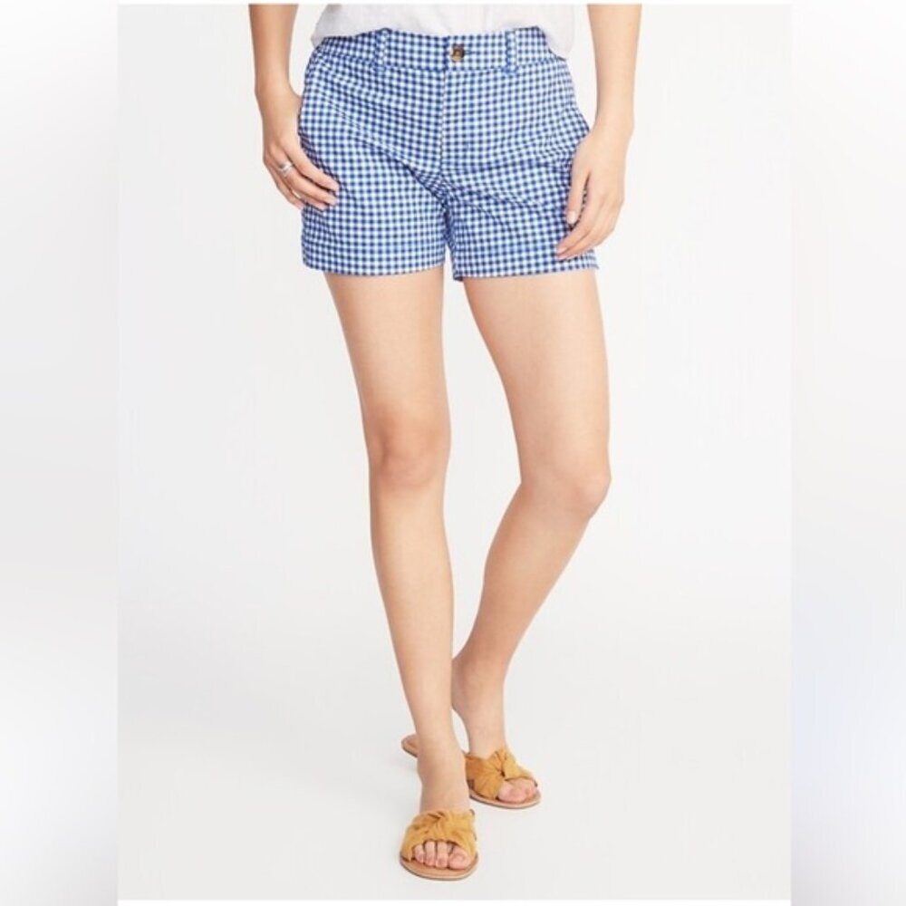 Old Navy NEW Cotton Gingham Mid Rise Twill Everyday Shorts Check Preppy 5” Sz 16